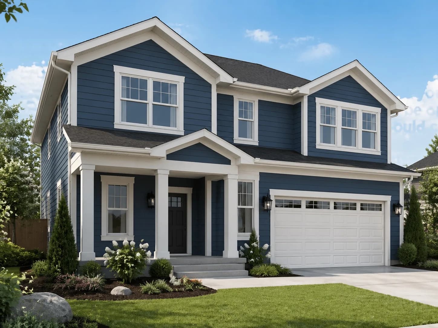 Fresh blue siding on a suburban home
